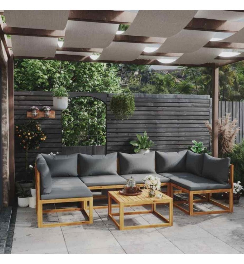 7-tlg. Garten-Lounge-Set mit Auflagen Massivholz Akazie