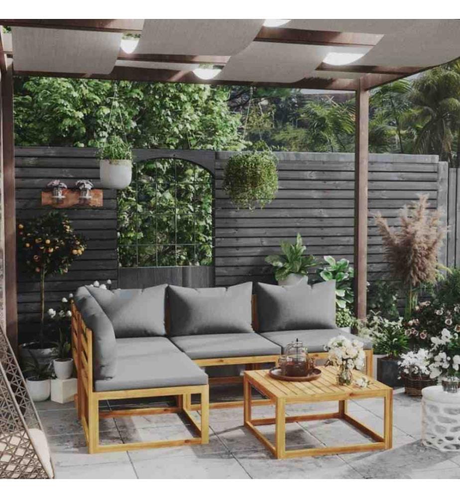 Salon de jardin 5 pcs avec coussin Bois d'acacia solide