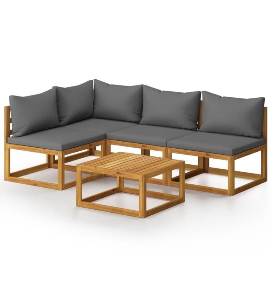 Salon de jardin 5 pcs avec coussin Bois d'acacia solide