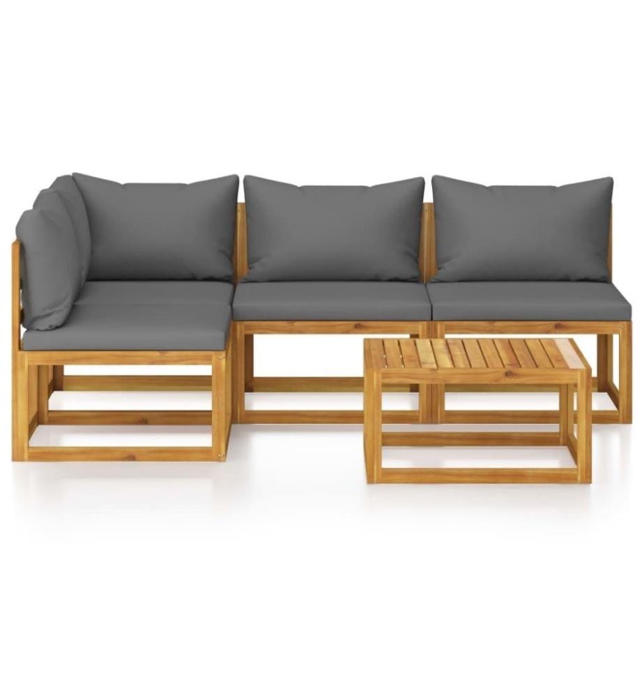 Salon de jardin 5 pcs avec coussin Bois d'acacia solide