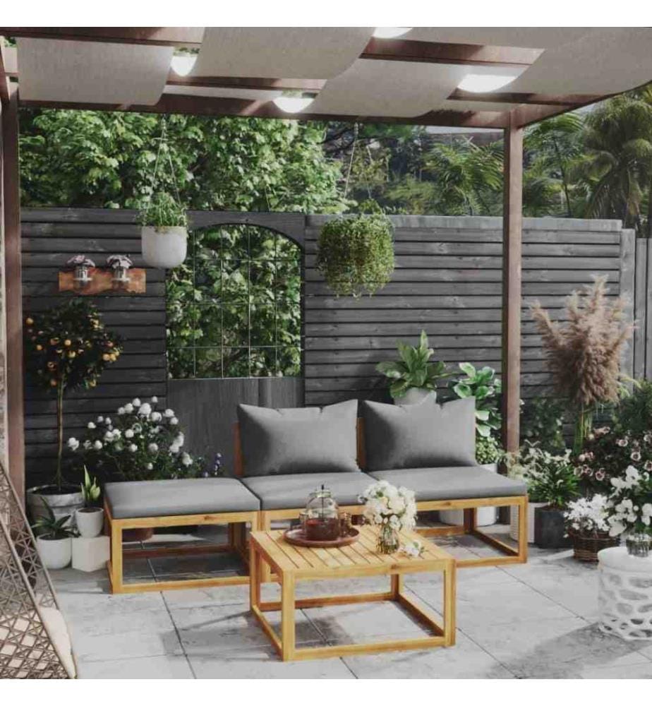 4-tlg. Garten-Lounge-Set mit Auflagen Massivholz Akazie
