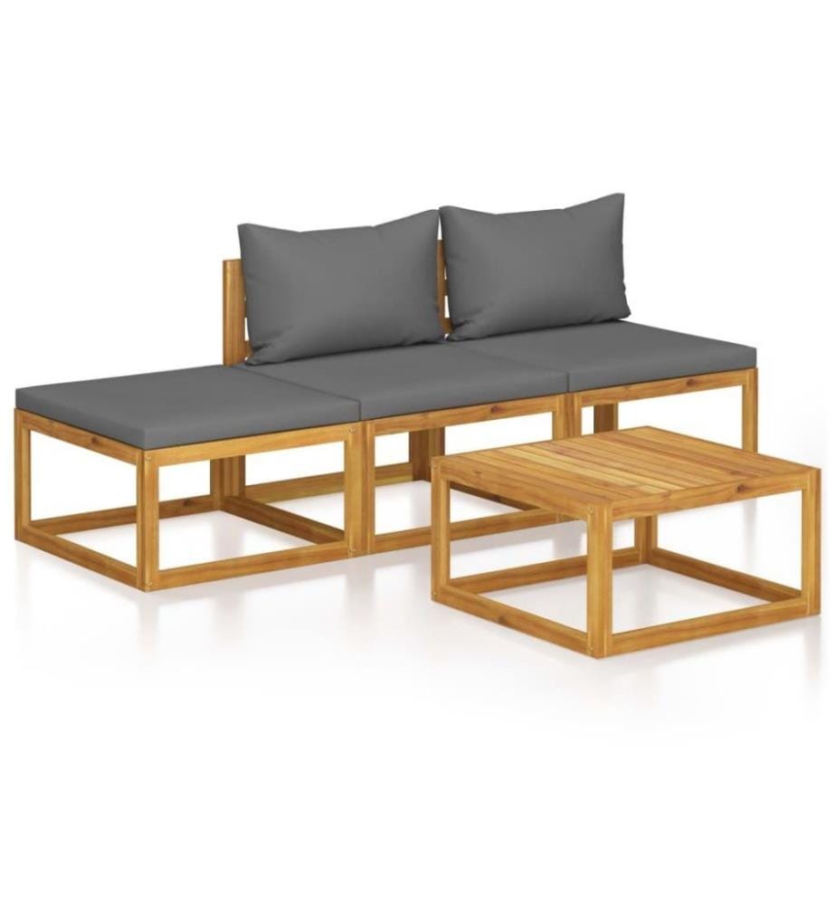 4-tlg. Garten-Lounge-Set mit Auflagen Massivholz Akazie