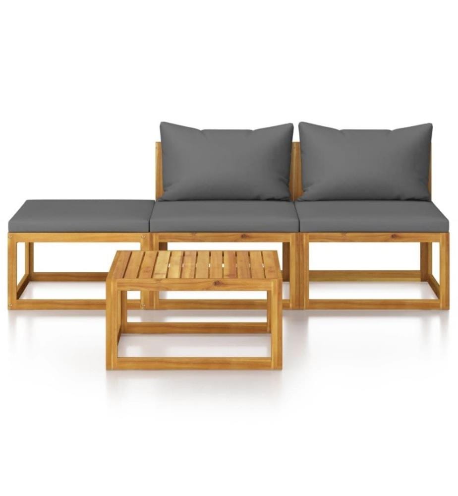 4-tlg. Garten-Lounge-Set mit Auflagen Massivholz Akazie