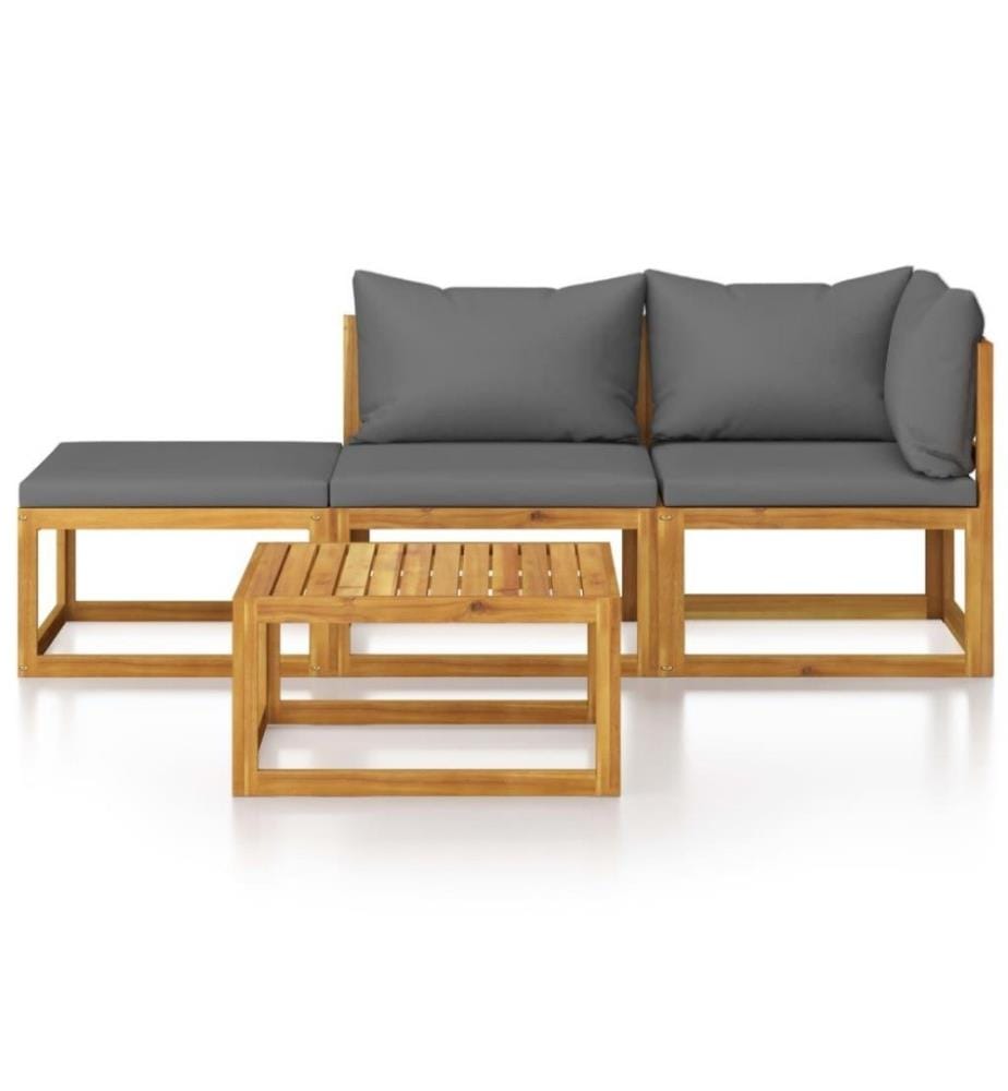 4-tlg. Garten-Lounge-Set mit Auflagen Massivholz Akazie