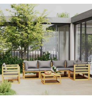 7-tlg. Garten-Lounge-Set mit Auflagen Massivholz Akazie