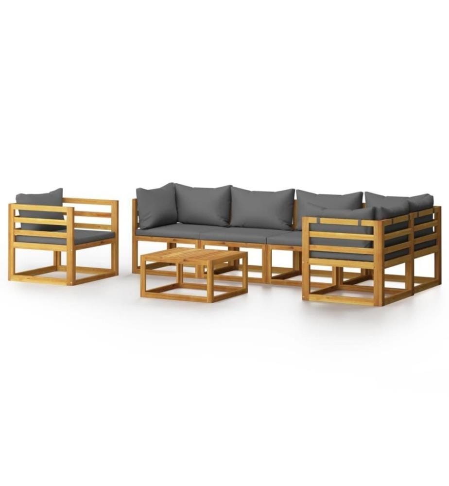 7-tlg. Garten-Lounge-Set mit Auflagen Massivholz Akazie