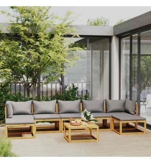 8-tlg. Garten-Lounge-Set mit Auflagen Massivholz Akazie
