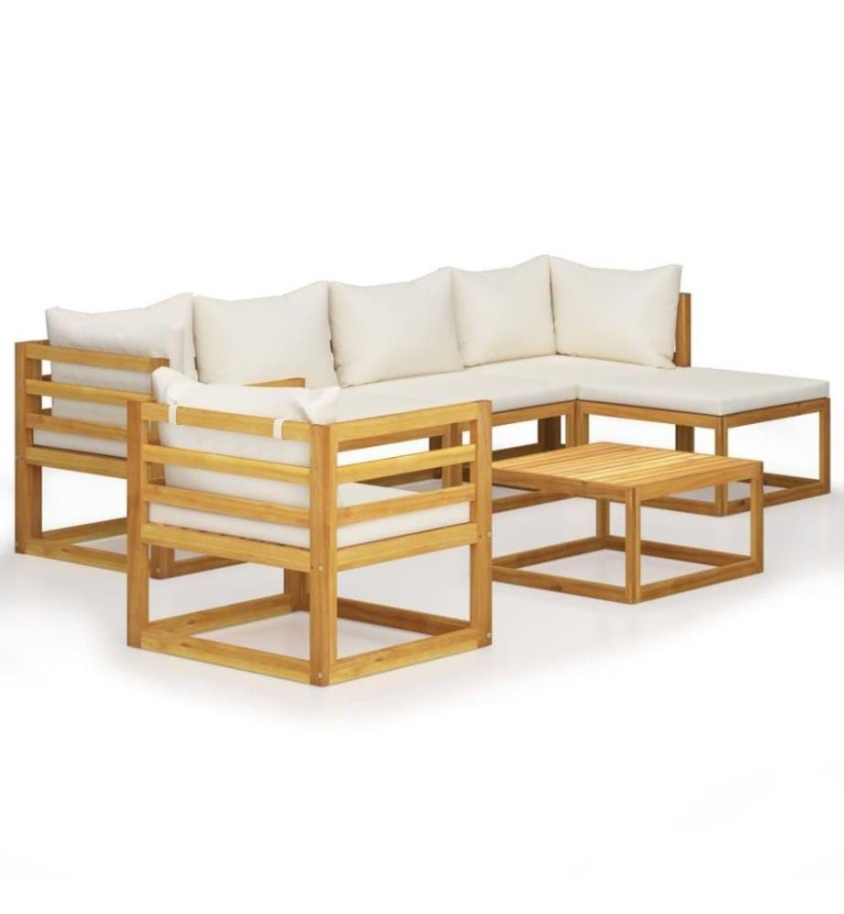 7-tlg. Garten-Lounge-Set mit Auflagen Creme Massivholz Akazie