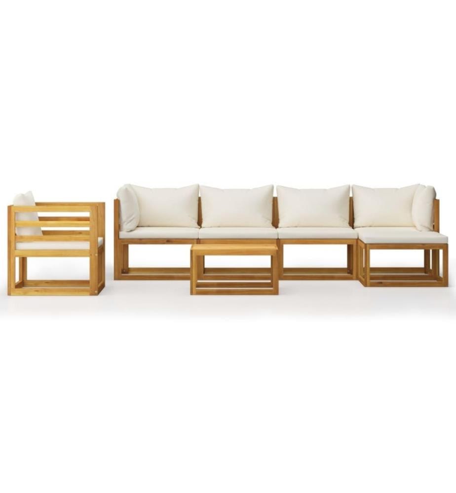 7-tlg. Garten-Lounge-Set mit Auflagen Creme Massivholz Akazie