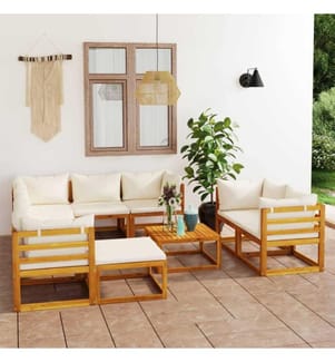 10-tlg. Garten-Lounge-Set mit Auflagen Creme Massivholz Akazie