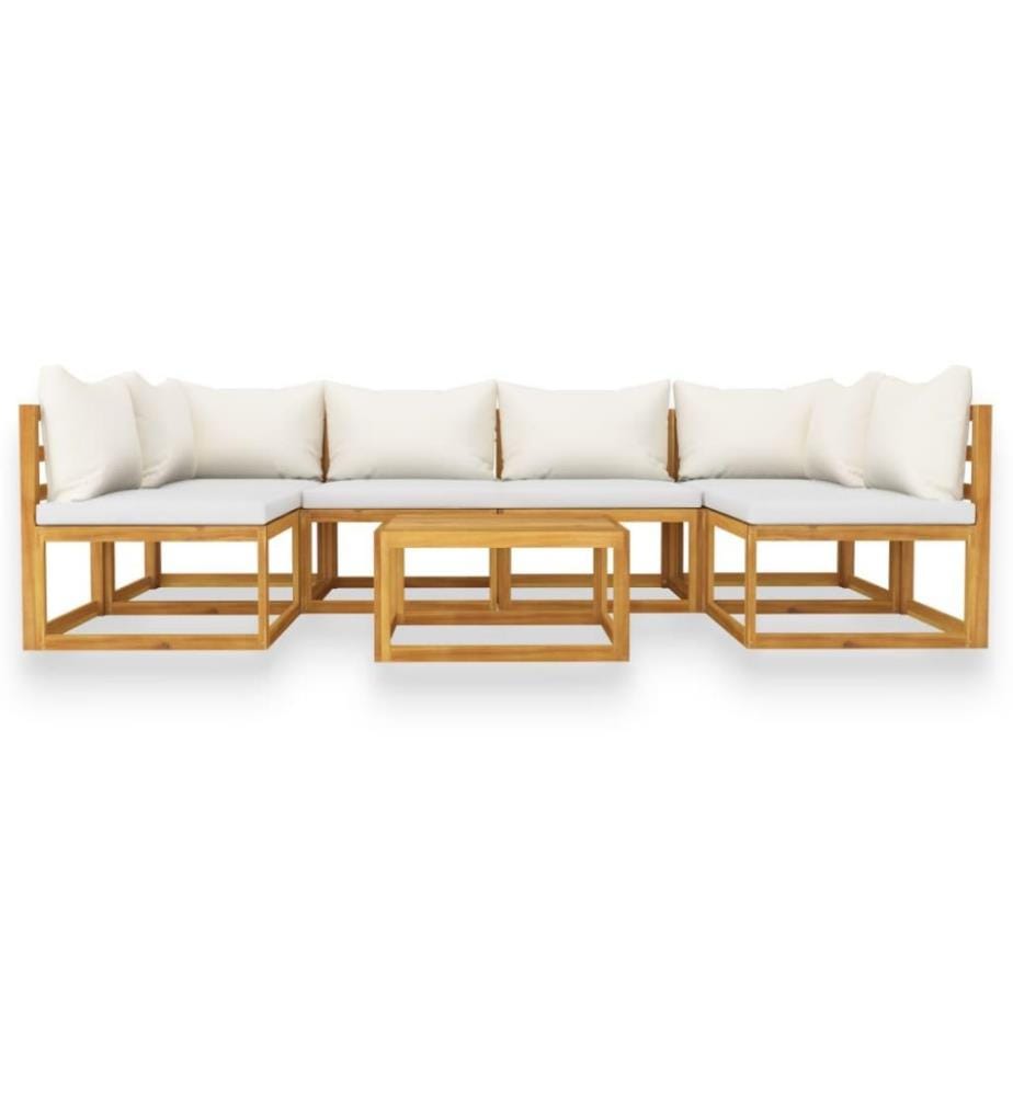 7-tlg. Garten-Lounge-Set mit Auflagen Creme Massivholz Akazie