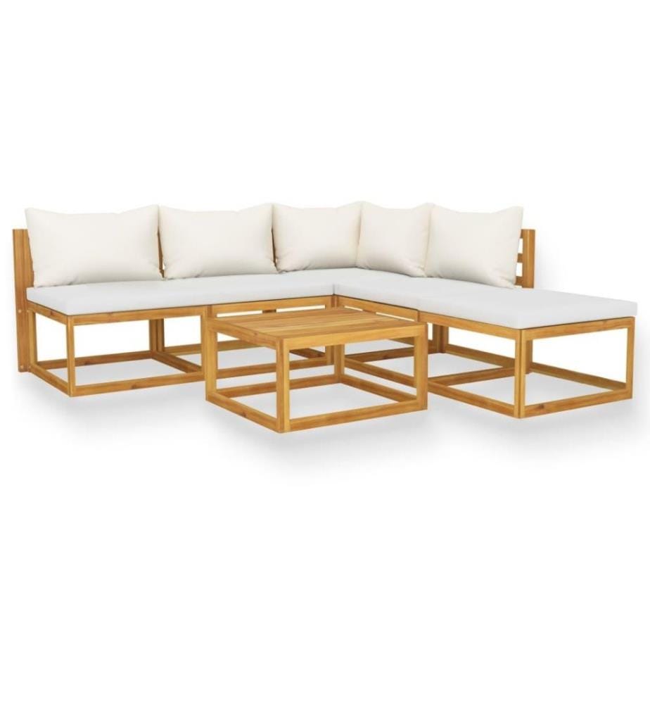 6-tlg. Garten-Lounge-Set mit Auflagen Creme Massivholz Akazie