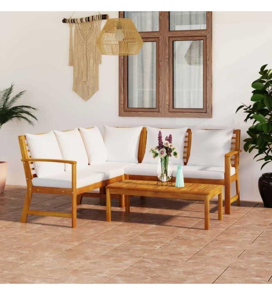 Salon de jardin 4 pcs avec coussin Crème Bois d'acacia solide