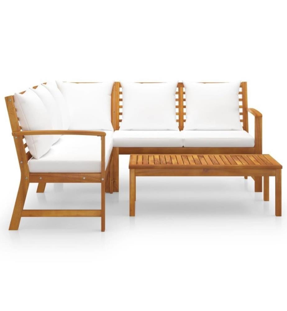 Salon de jardin 4 pcs avec coussin Crème Bois d'acacia solide
