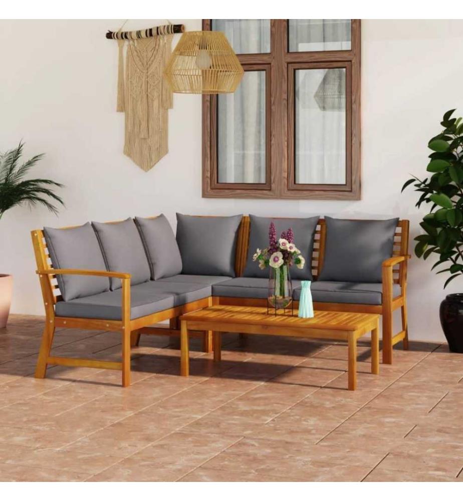 Salon de jardin 4 pcs avec coussin Bois d'acacia solide