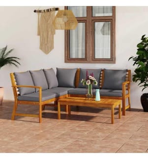 Salon de jardin 4 pcs avec coussin Bois d'acacia solide