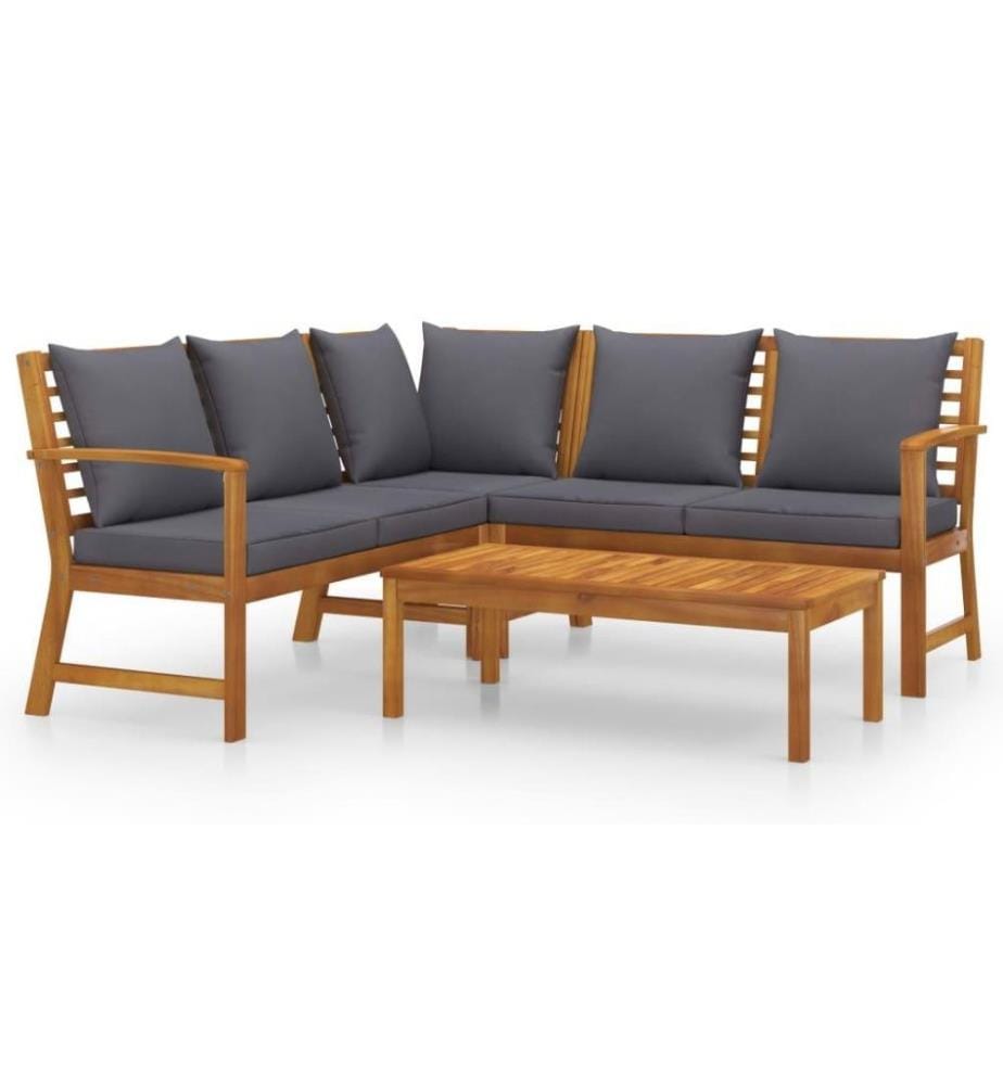 Salon de jardin 4 pcs avec coussin Bois d'acacia solide