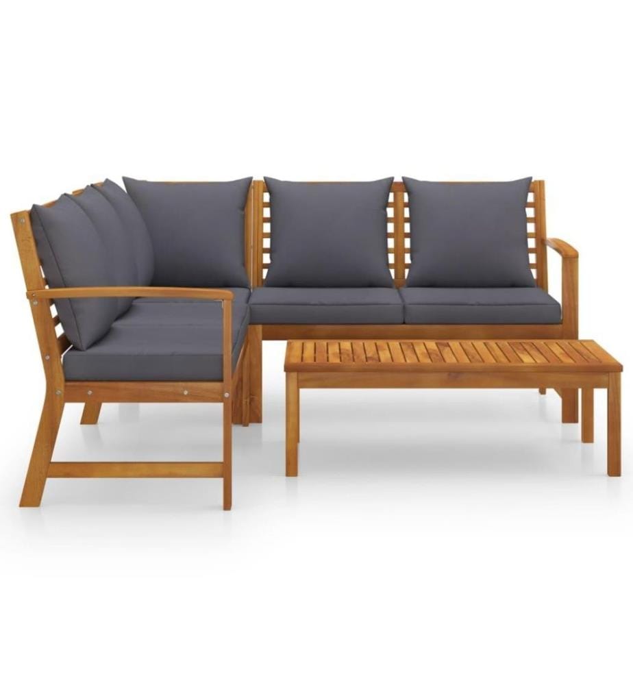 Salon de jardin 4 pcs avec coussin Bois d'acacia solide