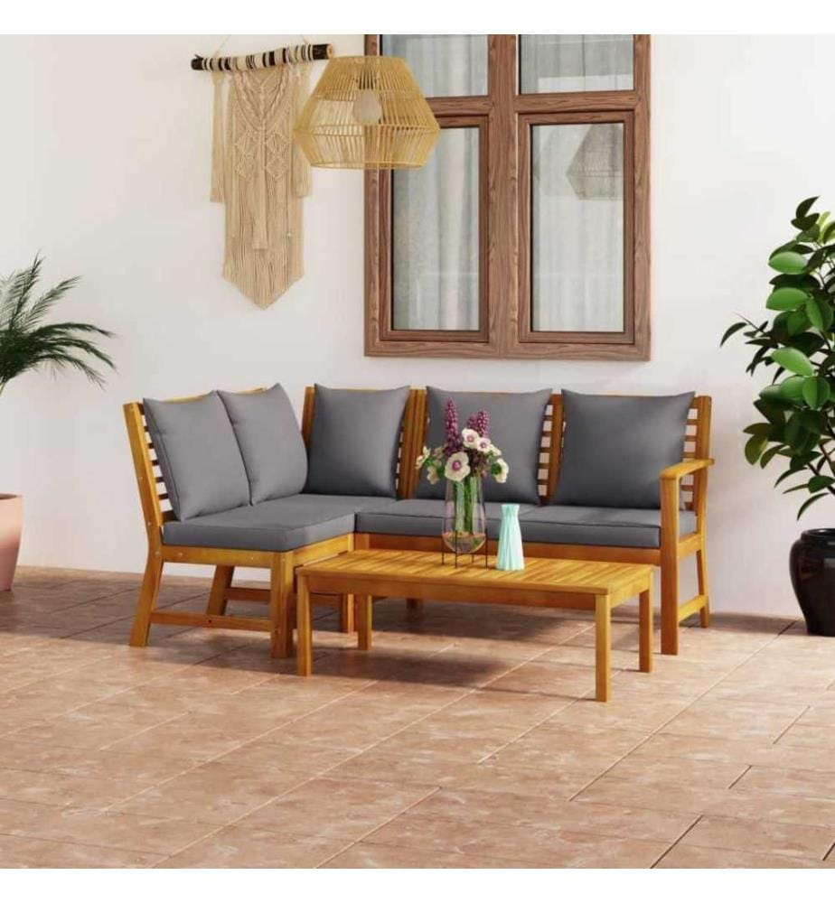 4-tlg. Garten-Lounge-Set mit Auflagen Massivholz Akazie