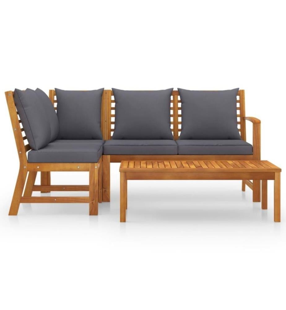 4-tlg. Garten-Lounge-Set mit Auflagen Massivholz Akazie