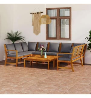9-tlg. Garten-Lounge-Set mit Auflagen Massivholz Akazie