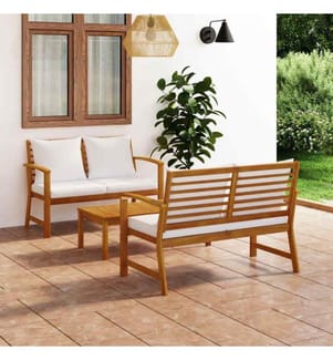 3-tlg. Garten-Lounge-Set mit Auflagen Massivholz Akazie