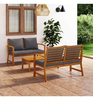 3-tlg. Garten-Lounge-Set mit Auflagen Massivholz Akazie