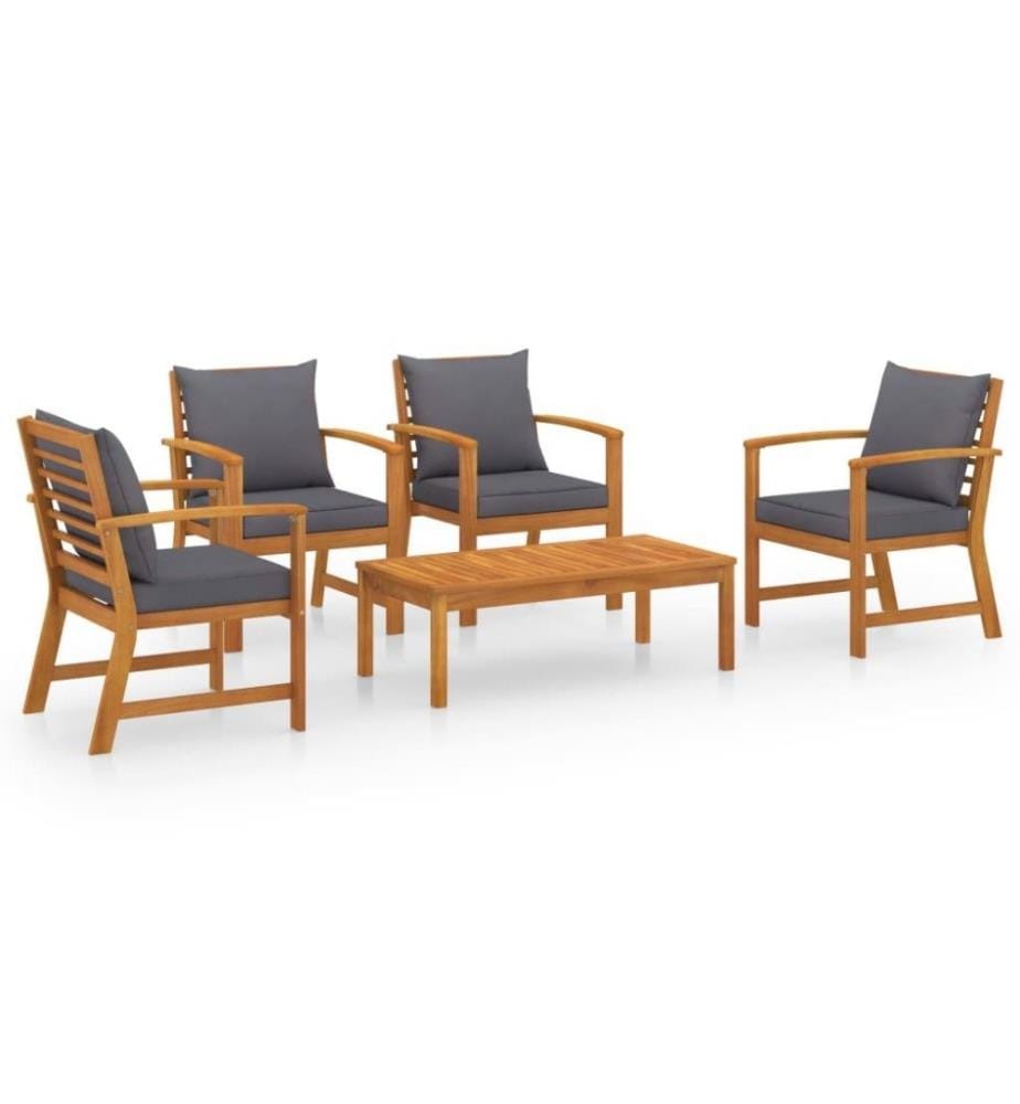 5-tlg. Garten-Lounge-Set mit Auflagen Massivholz Akazie