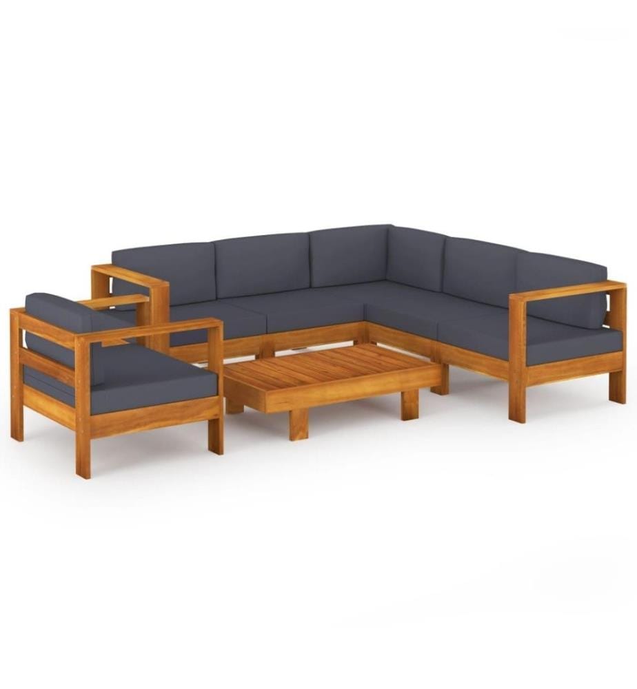 7-tlg. Garten-Lounge-Set mit Dunkelgrauen Auflagen Akazienholz