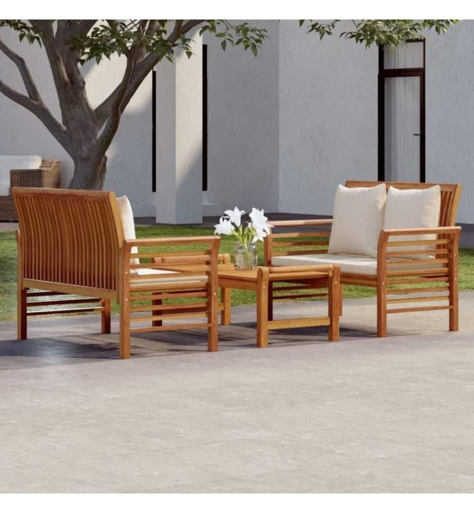 3-tlg. Garten-Lounge-Set mit Kissen Massivholz Akazie