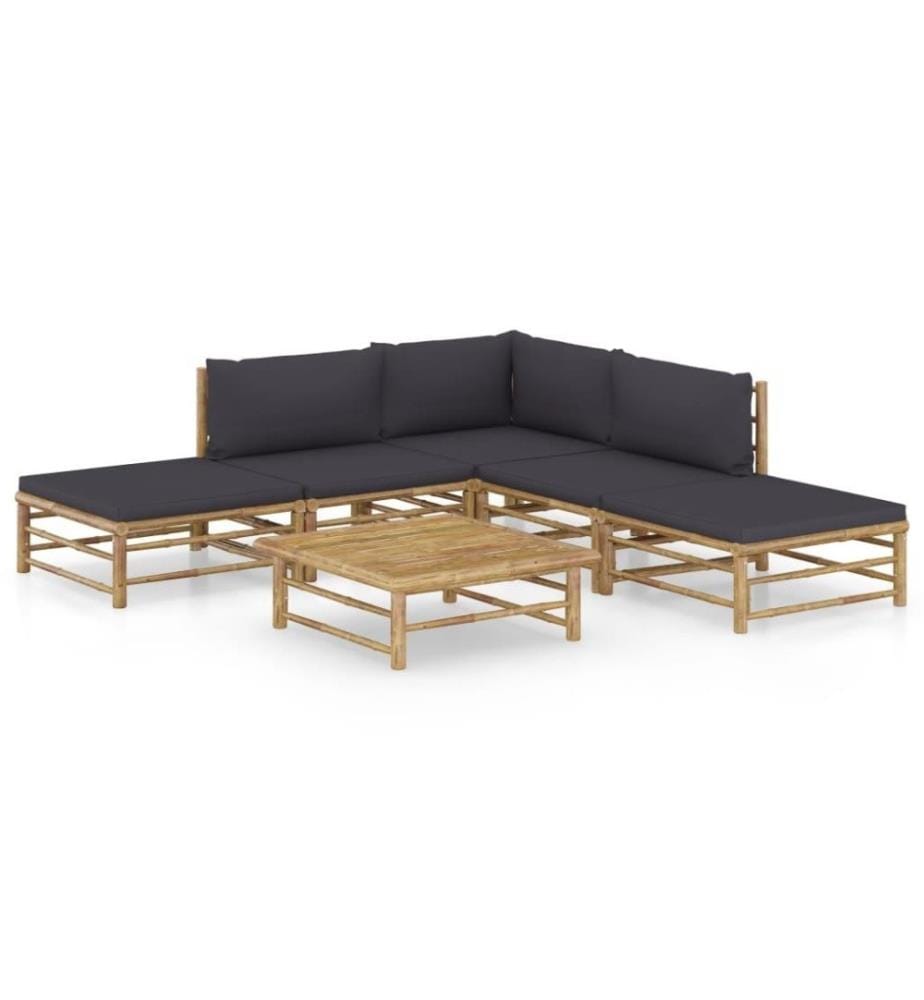 6-tlg. Garten-Lounge-Set mit Dunkelgrauen Kissen Bambus