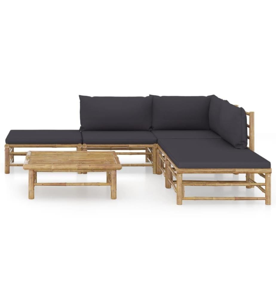 6-tlg. Garten-Lounge-Set mit Dunkelgrauen Kissen Bambus