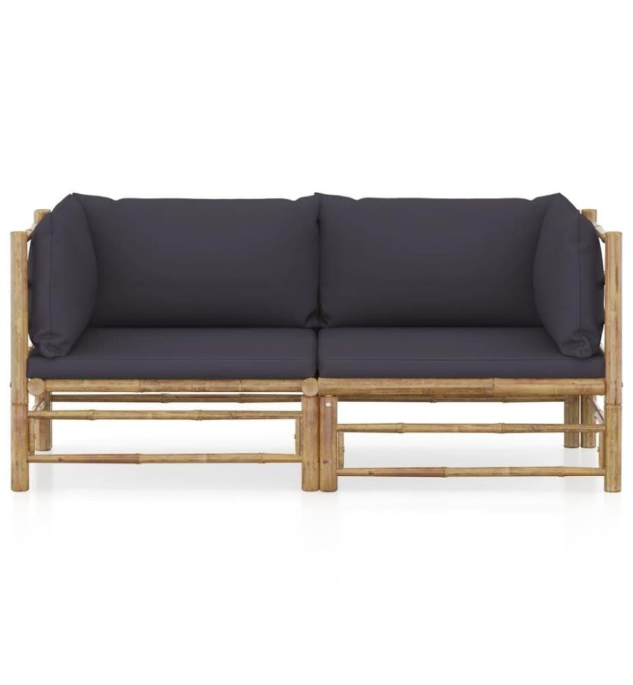 2-tlg. Garten-Lounge-Set mit Dunkelgrauen Kissen Bambus