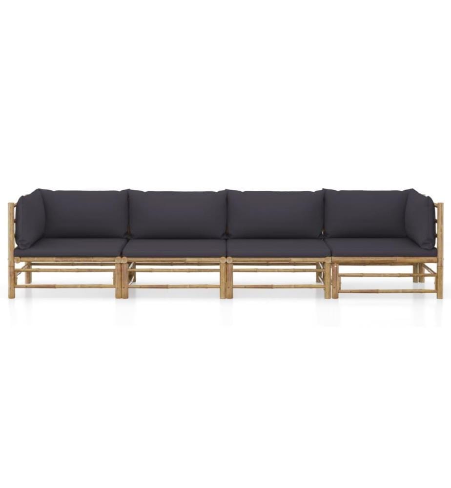 4-tlg. Garten-Lounge-Set mit Dunkelgrauen Kissen Bambus