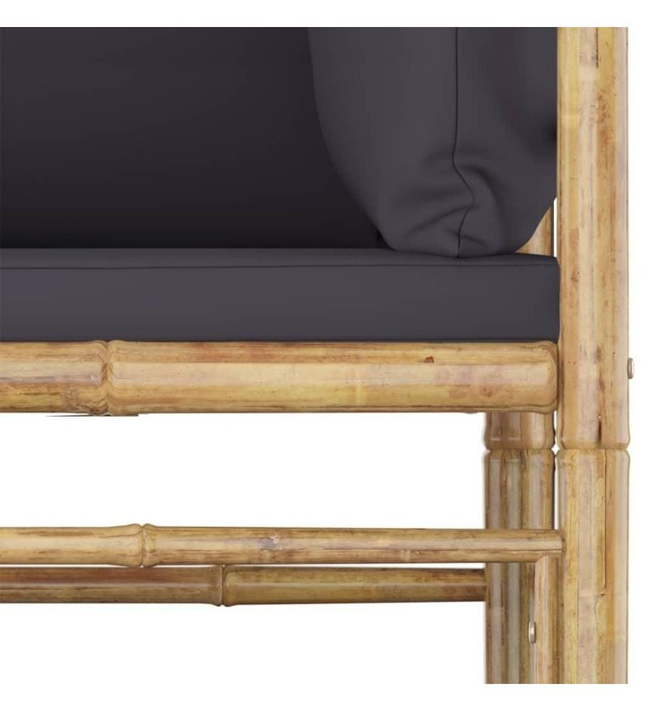 4-tlg. Garten-Lounge-Set mit Dunkelgrauen Kissen Bambus