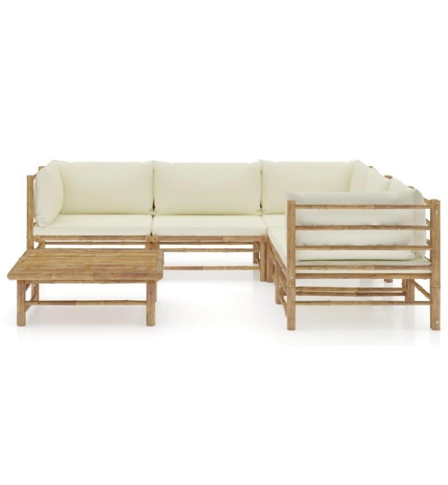 6-tlg. Garten-Lounge-Set mit Cremeweissen Kissen Bambus