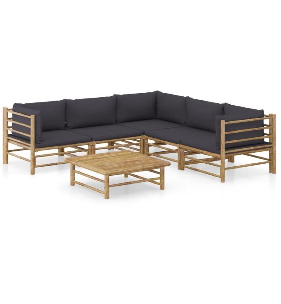 6-tlg. Garten-Lounge-Set mit Dunkelgrauen Kissen Bambus