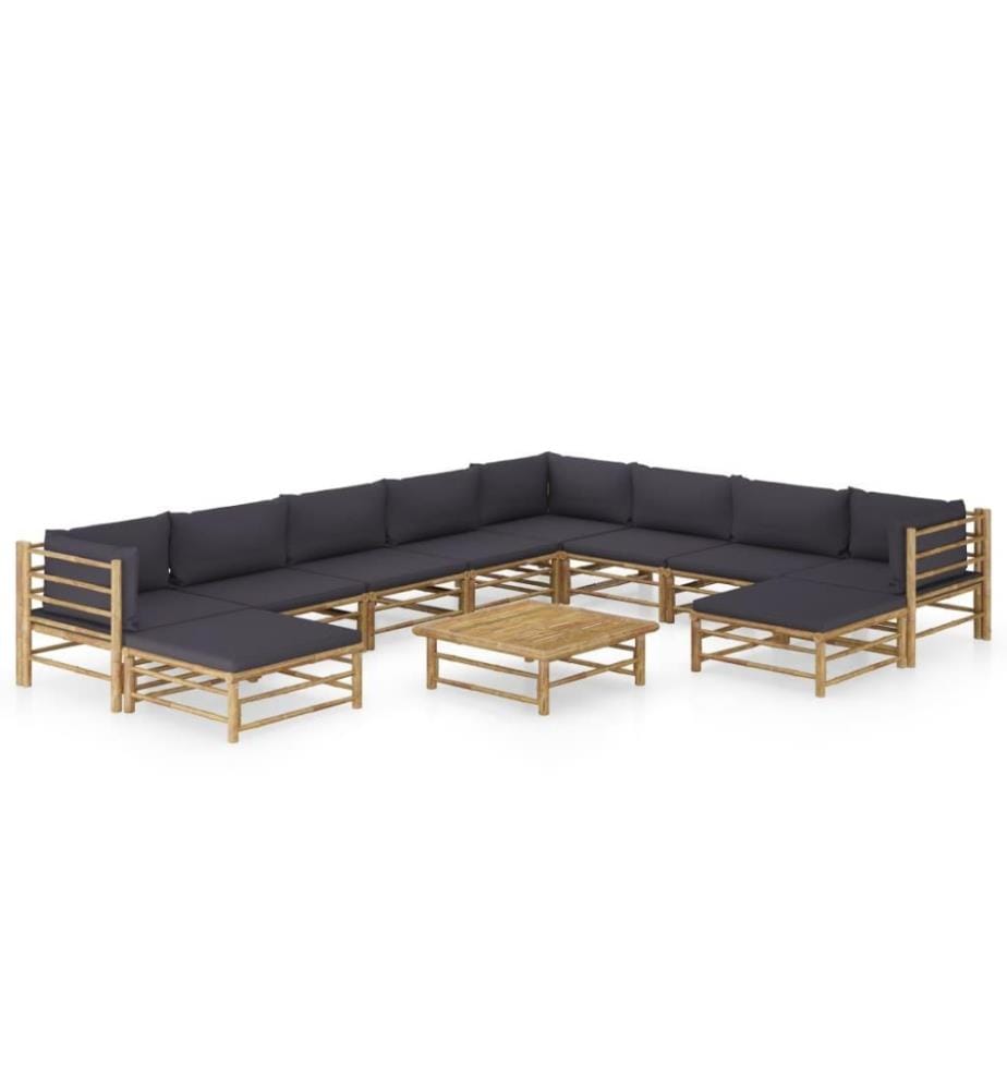 11-tlg. Garten-Lounge-Set mit Dunkelgrauen Kissen Bambus