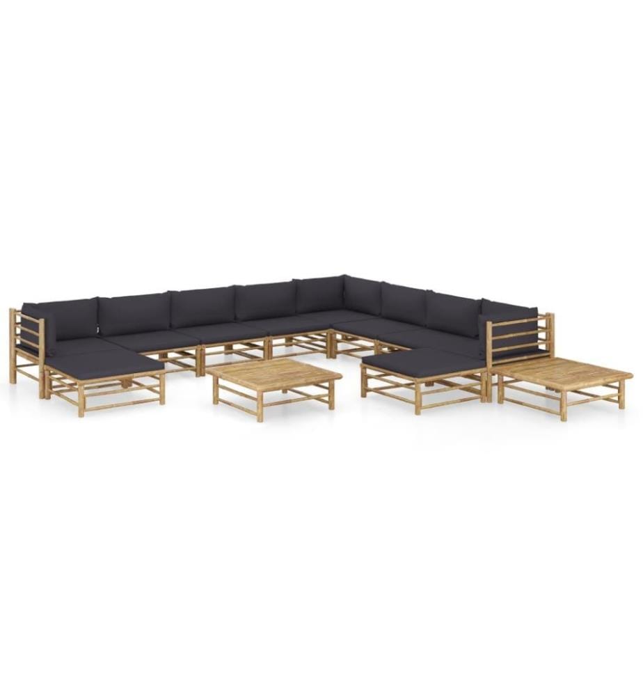 12-tlg. Garten-Lounge-Set mit Dunkelgrauen Kissen Bambus