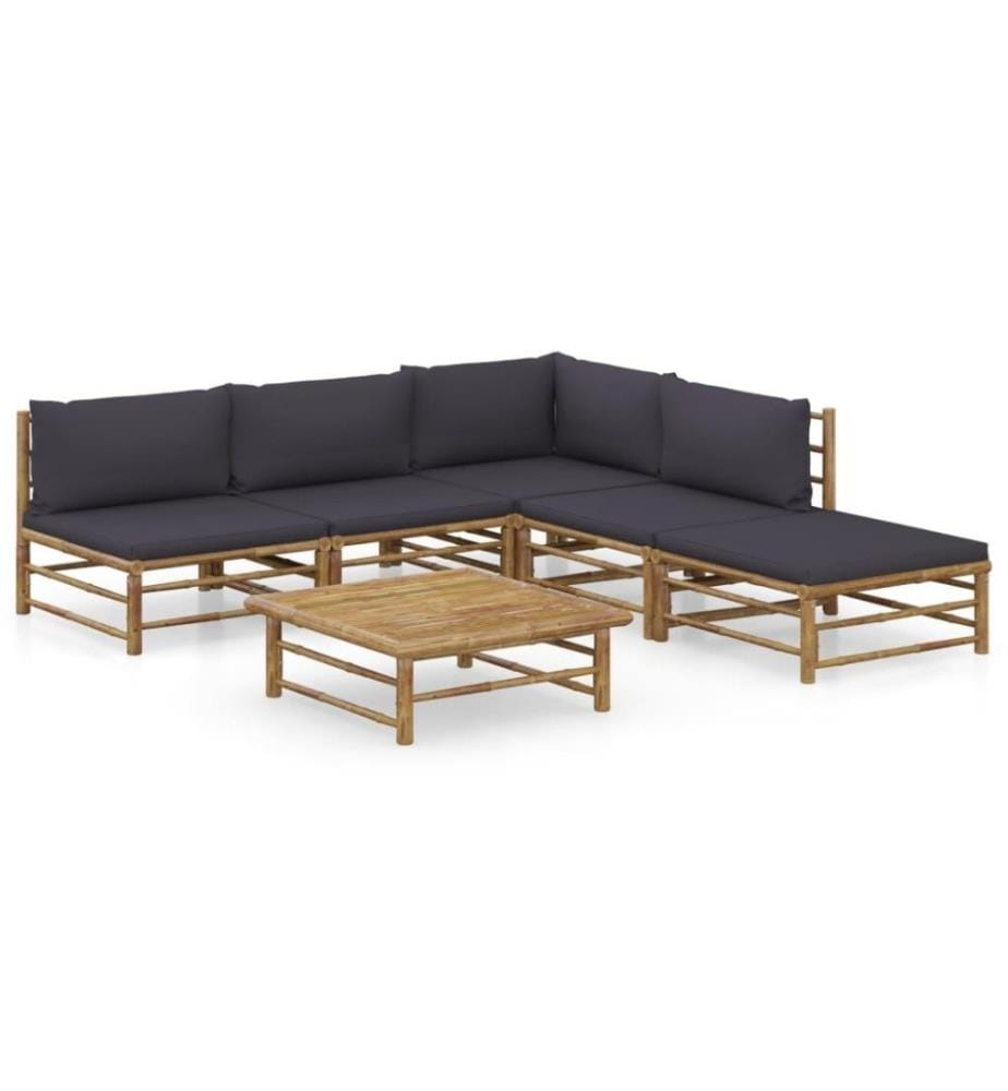 6-tlg. Garten-Lounge-Set mit Dunkelgrauen Kissen Bambus