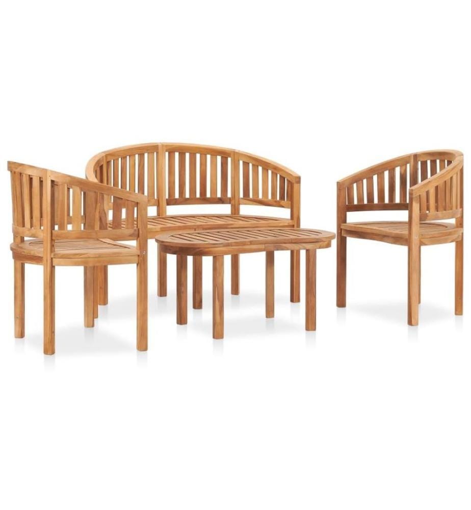 Salon de jardin 4 pcs en forme de banane Bois de teck solide