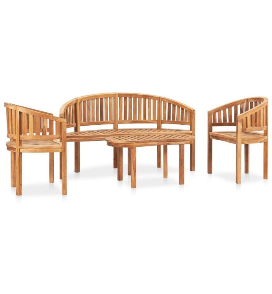 Salon de jardin 4 pcs en forme de banane Bois de teck solide