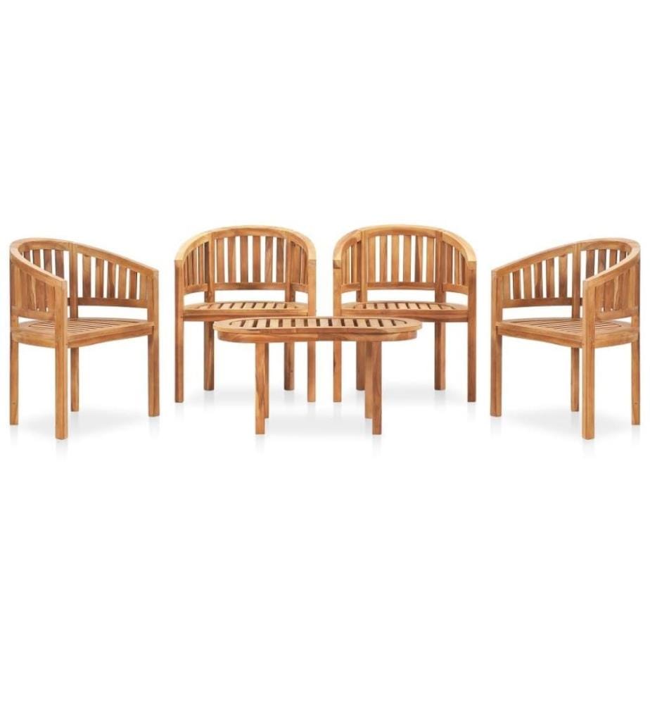 Salon de jardin 5 pcs en forme de banane Bois de teck solide
