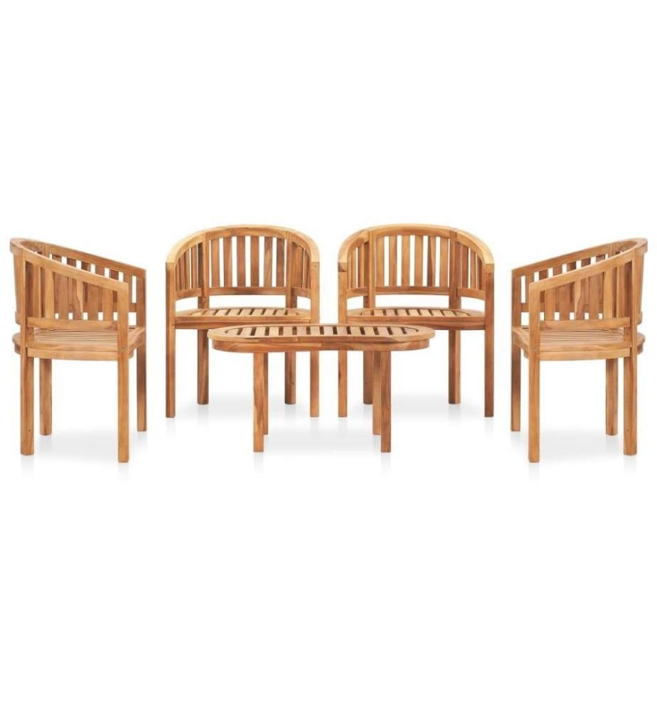 Salon de jardin 5 pcs en forme de banane Bois de teck solide