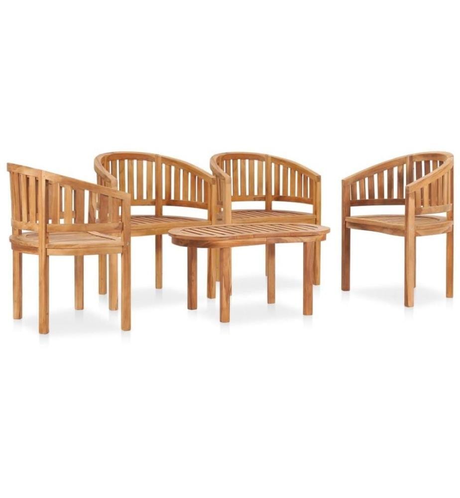 Salon de jardin 5 pcs en forme de banane Bois de teck solide
