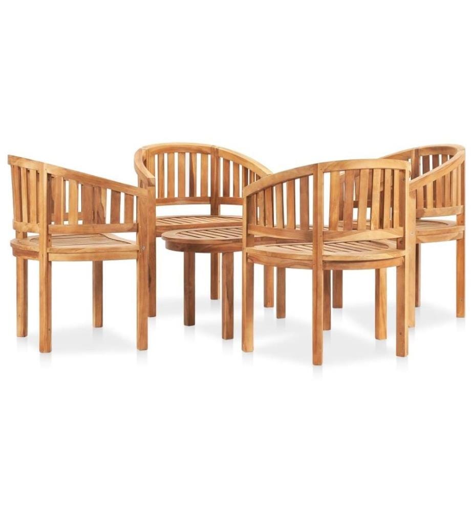 Salon de jardin 5 pcs en forme de banane Bois de teck solide