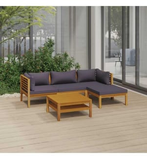5-tlg. Garten-Lounge-Set mit Auflage Massivholz Akazie