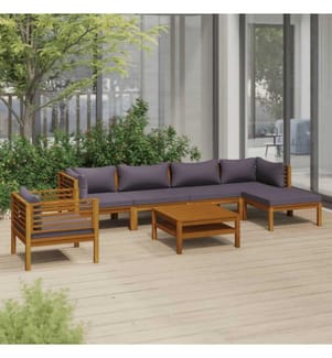 7-tlg. Garten-Lounge-Set mit Auflage Massivholz Akazie