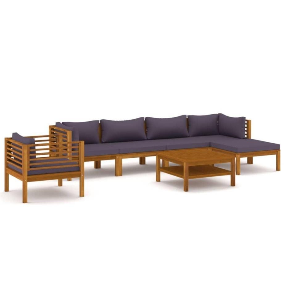 7-tlg. Garten-Lounge-Set mit Auflage Massivholz Akazie
