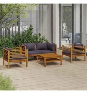 5-tlg. Garten-Lounge-Set mit Auflage Massivholz Akazie